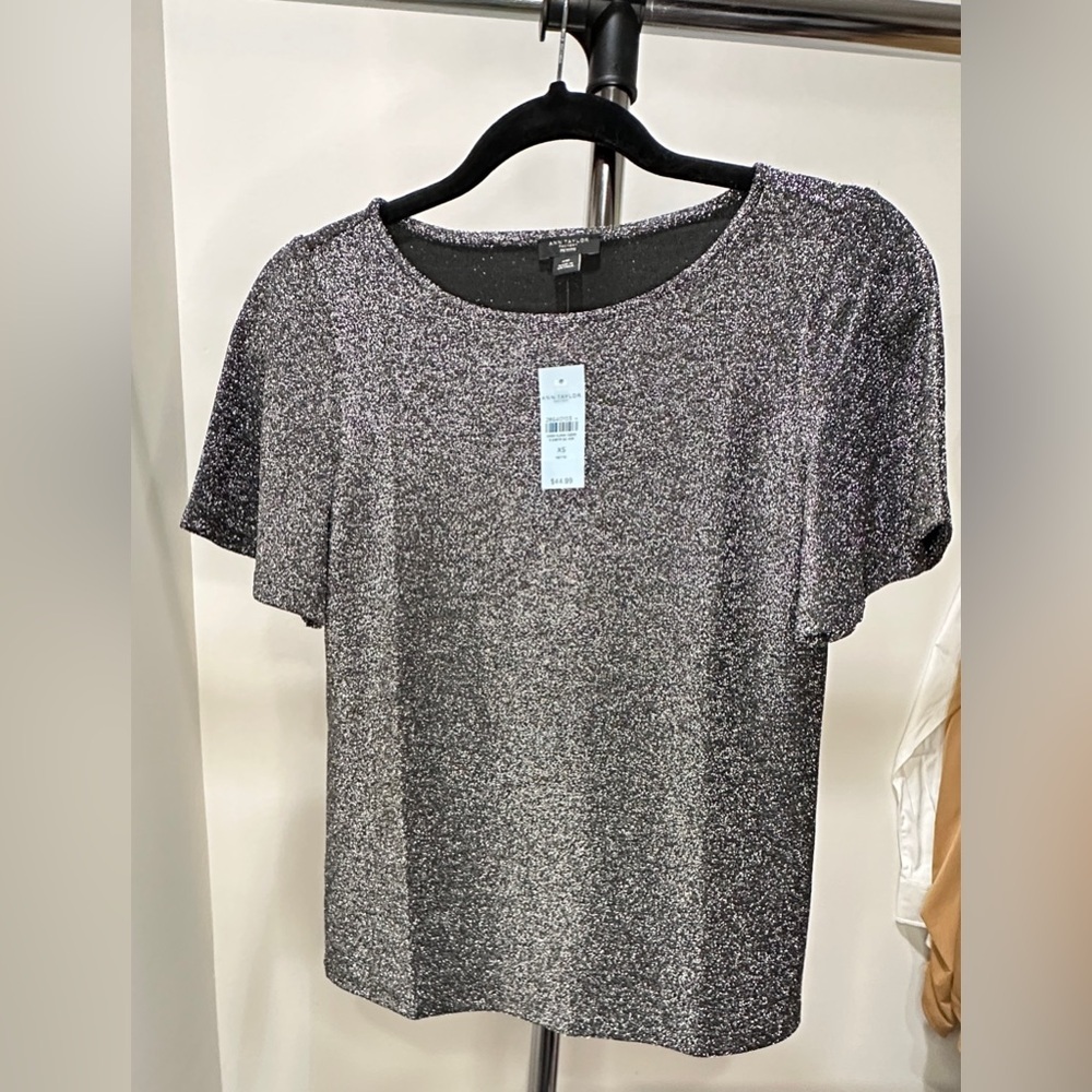 Ann Taylor Gray Shimmer Blouse with Rounded Neckline